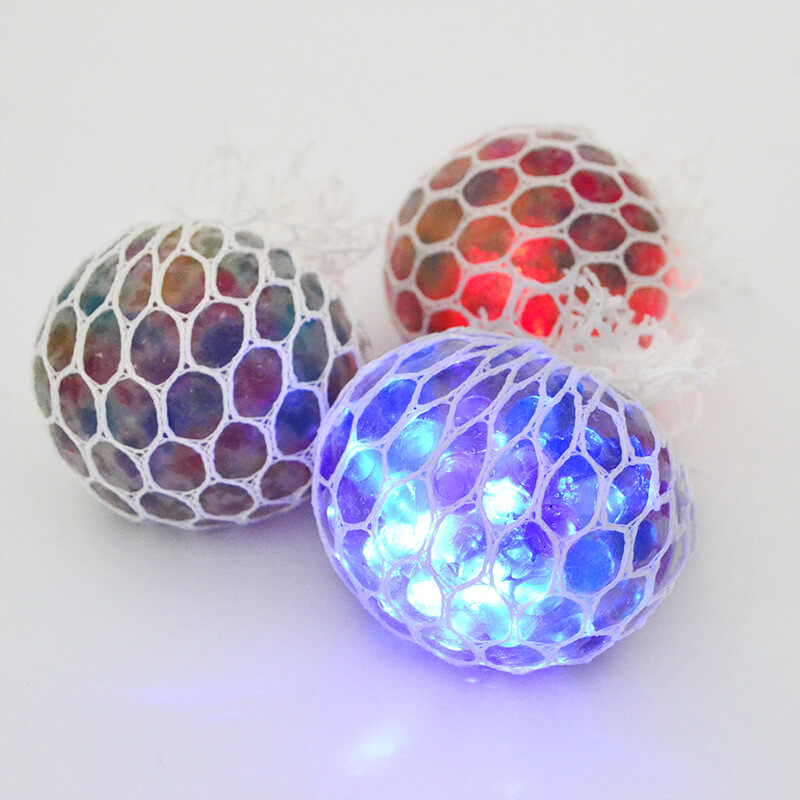 Palline antistress a forma di uva a rete, giocattoli sensoriali a LED con palline squishy